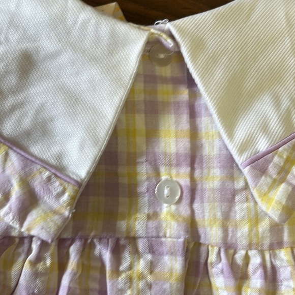 NEW Vintage Seersucker Yellow Purple Strawberry Plaid Collared Dress Cottagecore - Picture 5 of 6